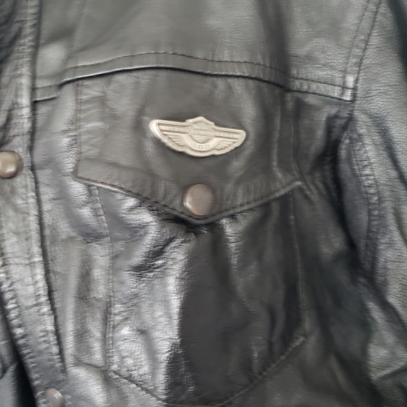 Zony Inc. Vintage 2002 Black Leather Jacket Snap Buttons Harley Davidson Pocket - Picture 9 of 11